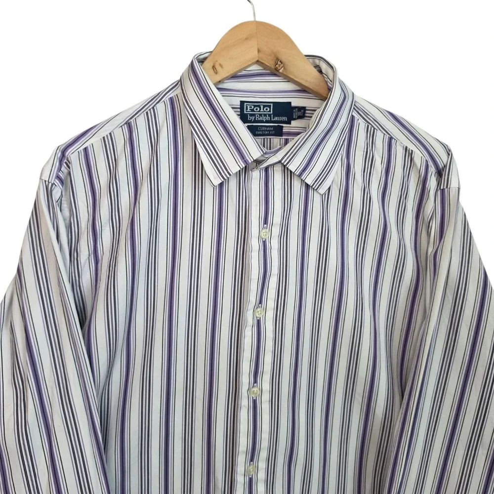 Polo Ralph Lauren Shirt 18 34/35 XL Curham Custom Fit Purple Stripe Button Dress